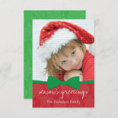グリーンリボンクリスマスホリデーフォトカード 招待状 (正面/裏面)