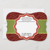 グリーンリボンクリスマスメダリオン写真ファンシー シーズンカード (裏面)