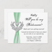 グリーンリボンシルバースワンズブライズメイドカード 招待状 (正面/裏面)