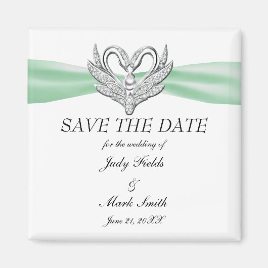 グリーンリボンシルバースワン日付磁石を保存 マグネット (正面)