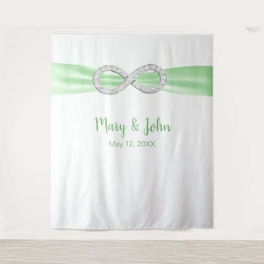 グリーンリボンダイヤモンドインフィニティ結婚の背景 タペストリー (正面)