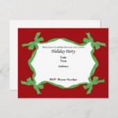 グリーンリボンホリデーパーティー招待状カード 招待状 (正面/裏面)