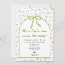 グリーンリボンボウベビーシャワー招待状