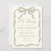 グリーンリボン男女兼用赤ちゃんシャワー 招待状 (正面)