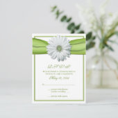 グリーンリボン返信カード付きホワイトガーベラ 出欠カード (スタンド正面)