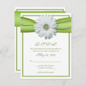 グリーンリボン返信カード付きホワイトガーベラ 出欠カード (正面/裏面)
