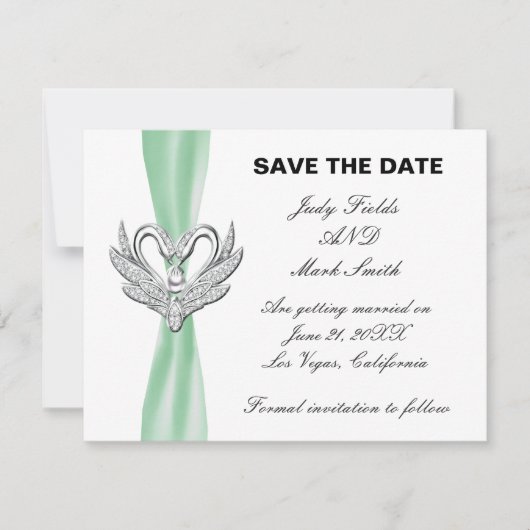 グリーンリボン シルバースワン Save The Date カード (正面)