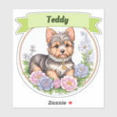 グリーンリボン，ヨークシャーとカラフルの花カスタムの シール (シート)