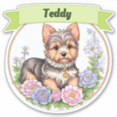 グリーンリボン，ヨークシャーとカラフルの花カスタムの シール (正面)