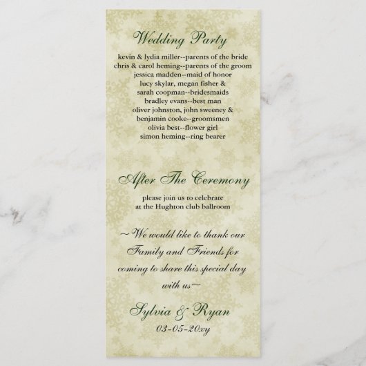 グリーンリボン、素朴なスノーフレーク プログラム (裏面)