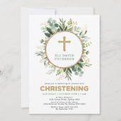 グリーンリモダンー金ゴールドガーデンリース《キリスト教》洗礼式や命名式 招待状 (正面)