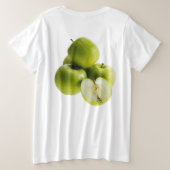 「グリーンリンゴ」かわいい写真。買今 プラスサイズTシャツ (デザイン裏面)
