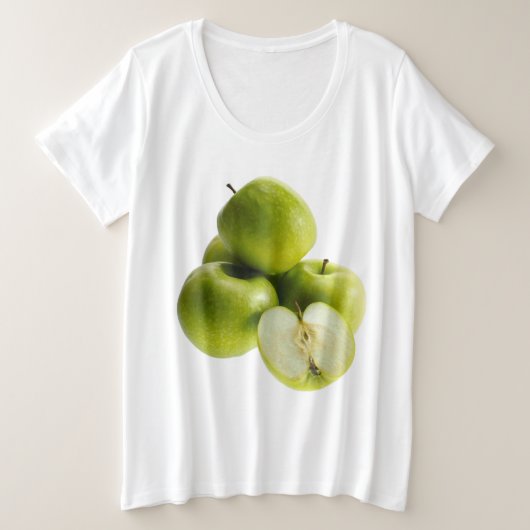 「グリーンリンゴ」かわいい写真。買今 プラスサイズTシャツ (デザイン正面)