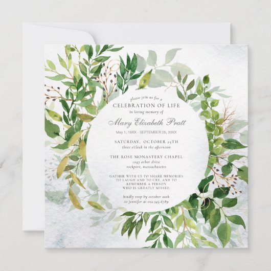 グリーンリーお祝いオブライフ葬儀招待状 招待状 (正面)