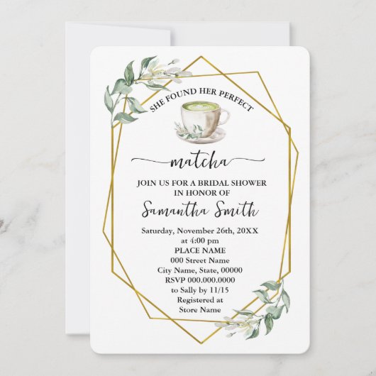 グリーンリーが彼女の完璧な抹茶ブライダルシャワーを見つけた 招待状 (正面)