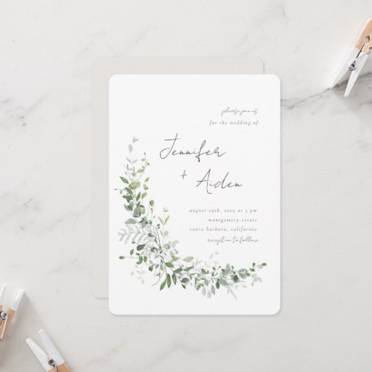 グリーンリーつる植物招待状 招待状 (正面/裏面インサイチュ)