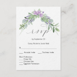 グリーンリーとラベンダーのRSVPカード 招待状