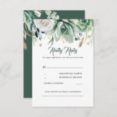 グリーンリーと金ゴールドウェディングRSVP 出欠カード (正面/裏面)