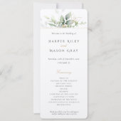 グリーンリーと金ゴールド結婚の式プログラム 招待状 (正面)