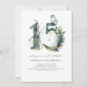 グリーンリーと金ゴールド15誕生日招待状 招待状 (正面)