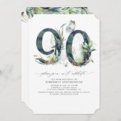 グリーンリーと金ゴールド90誕生日招待状 招待状 (正面/裏面)