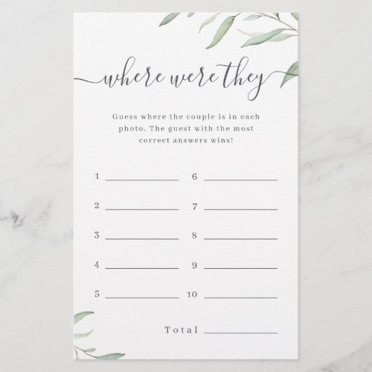 グリーンリーどこにいたのかブライダルシャワーゲーム (正面)