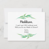 グリーンリーは私のメイド・オブ・オーナー（花嫁付き添い人） 招待状 (裏面)