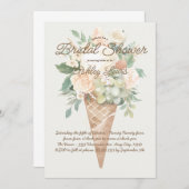 グリーンリーアイスクリームコーンフローラブライダルシャワー 招待状 (正面/裏面)