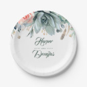 グリーンリーアンドピンクローズ庭園の結婚式 ペーパープレート (正面)