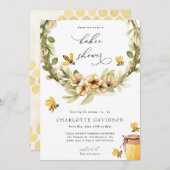 グリーンリーイエローフローラビー春ベビーシャワー 招待状 (正面/裏面)