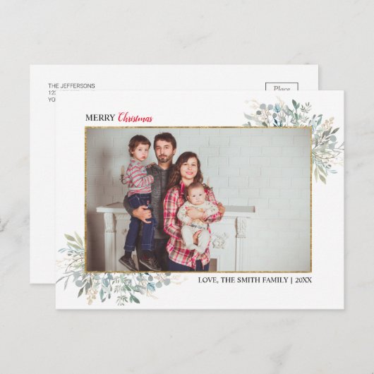 グリーンリーウィンタークリスマスフォトコラージュホリデイ ポストカード (正面/裏面)