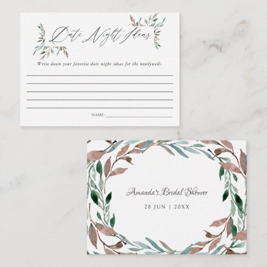 グリーンリーウィンターブライダルシャワーデイトナイトアイディア エンクロージャーカード (正面/裏面)
