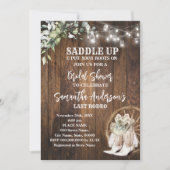 グリーンリーウェスタン女性のカーボーイサドルアップブライダルシャワー 招待状 (正面)