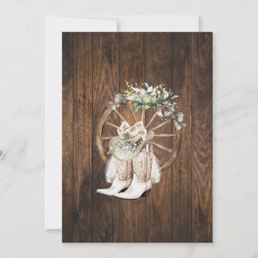 グリーンリーウェスタン女性のカーボーイサドルアップブライダルシャワー 招待状 (裏面)