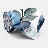 グリーンリーウォーターカラーネイビーブルーフローラパッテン ネクタイ (ロール)