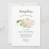 グリーンリーウォーターカラーパンプキン葉誕生日 招待状 (正面)