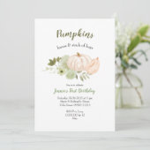 グリーンリーウォーターカラーパンプキン葉誕生日 招待状 (スタンド正面)