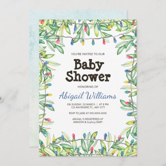 グリーンリーウッドランドガーデンパーティーベイビーシャワーインビタット 招待状 (正面/裏面)