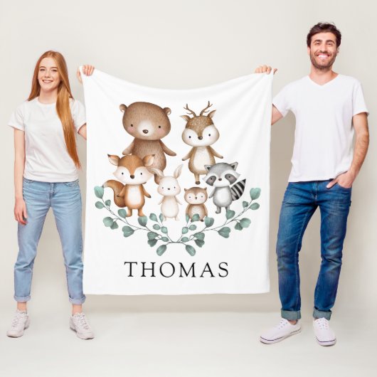 グリーンリーウッドランドユーカリプタスベビーアニマルズ子供部屋 フリースブランケット (インサイチュ)