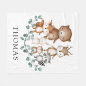 グリーンリーウッドランドユーカリプタスベビーアニマルズ子供部屋 フリースブランケット (正面(横))