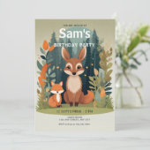 グリーンリーウッドランド動物キツネ任意の年齢誕生日 招待状 (スタンド正面)