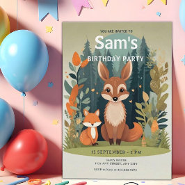 グリーンリーウッドランド動物キツネ任意の年齢誕生日 招待状