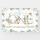 グリーンリーウッドランド動物ワイルドワン誕生日ウェルカム 横断幕 (横)