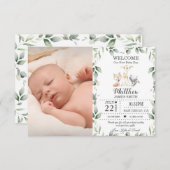 グリーンリーウッドランド動物新生児ボーイフォト誕生 案内状 (正面/裏面)