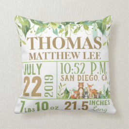 グリーンリーウッドランド動物誕生統計ボーイ子供部屋 クッション