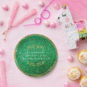 グリーンリーエメラルドグリーン金ゴールドフローラグリッターVIP ペーパープレート (パーティー)