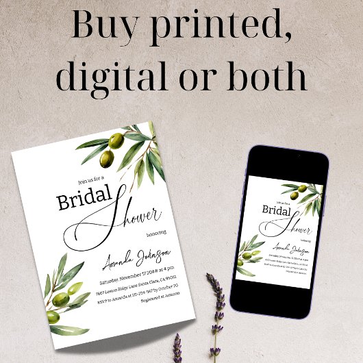 グリーンリーエレガントセージグリーンオリーブブライダルシャワー 招待状