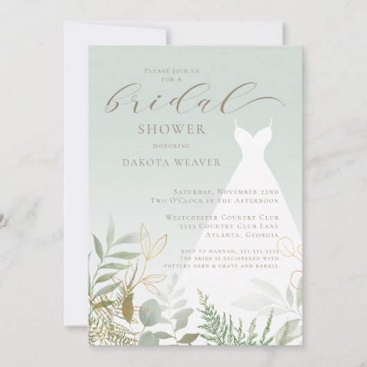 グリーンリーエレガントセージグリーンブライダルシャワー 招待状 (正面)