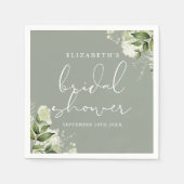 グリーンリーエレガントフローラセージグリーンブライダルシャワー スタンダードカクテルナプキン (正面)