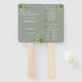 グリーンリーエレガントフローラセージグリーン結婚式 プログラム ハンドファン